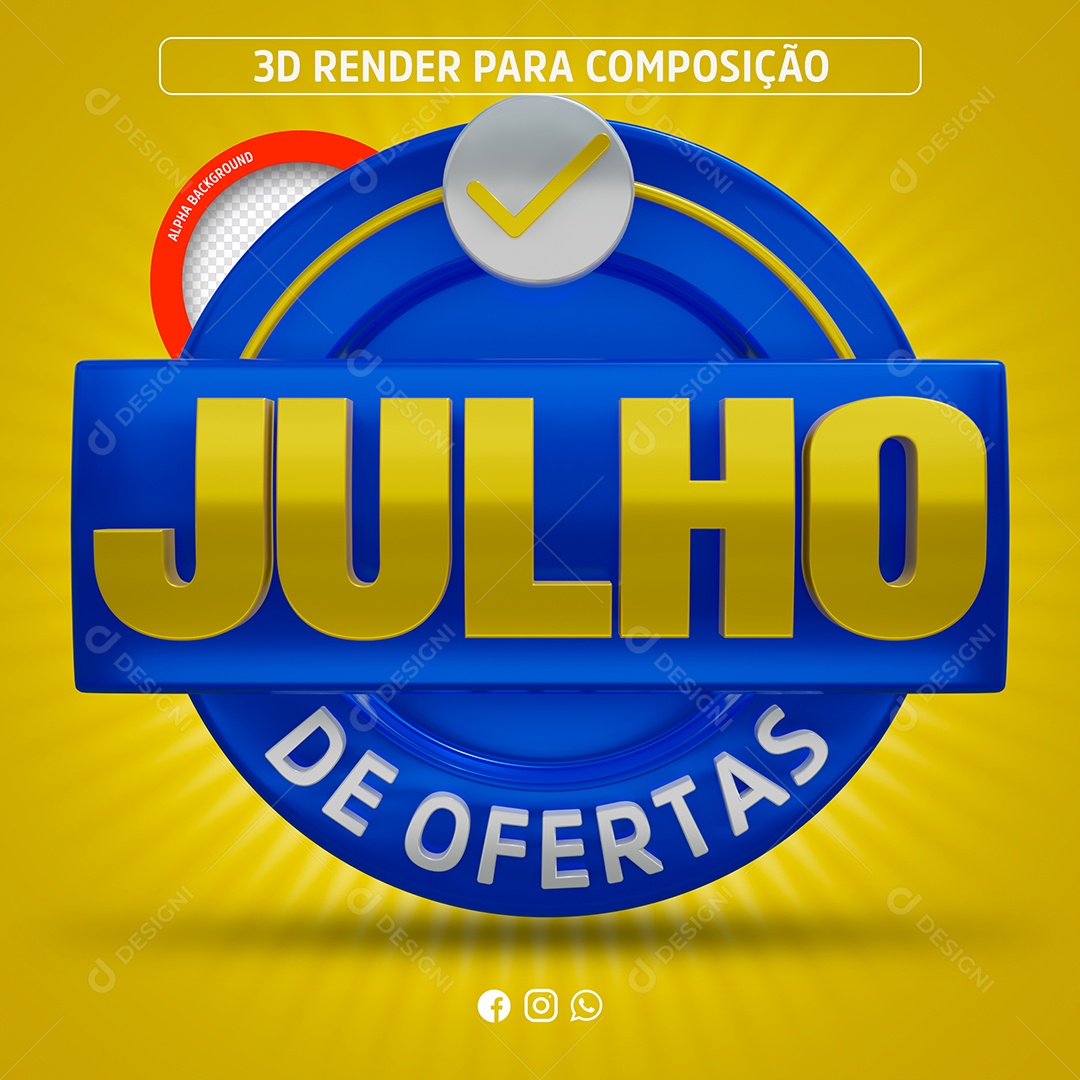 Selo 3D Julho de Ofertas Azul Para Composição PSD