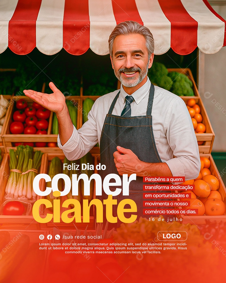 Feliz Dia do Comerciante 16 De Julho Social Media PSD Editável