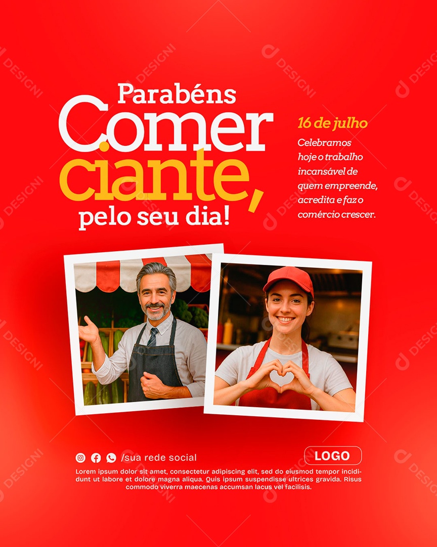 Feliz Dia do Comerciante 16 De Julho Social Media PSD Editável