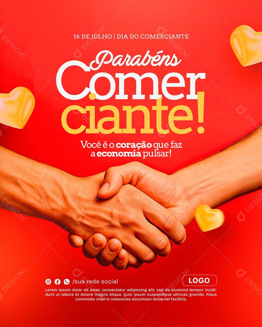 Feliz Dia do Comerciante 16 De Julho Social Media PSD Editável