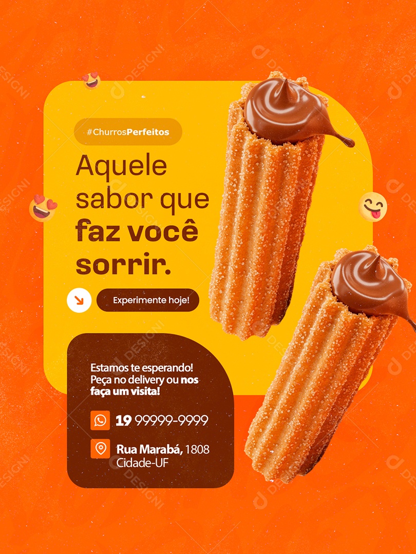 Churros Aquele Sabor Que Faz Você Sorrir Social Media PSD Editável