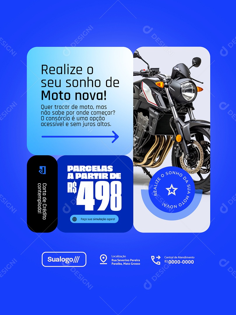 Consórcio Realize o Seu Sonho de Moto Nova Social Media PSD Editável