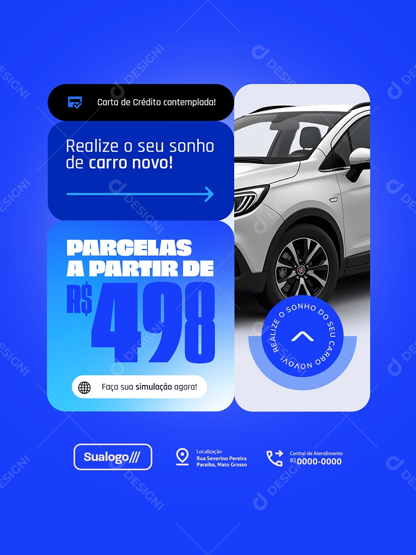 Consórcio Realize o Seu Sonho de Carro Novo Social Media PSD Editável