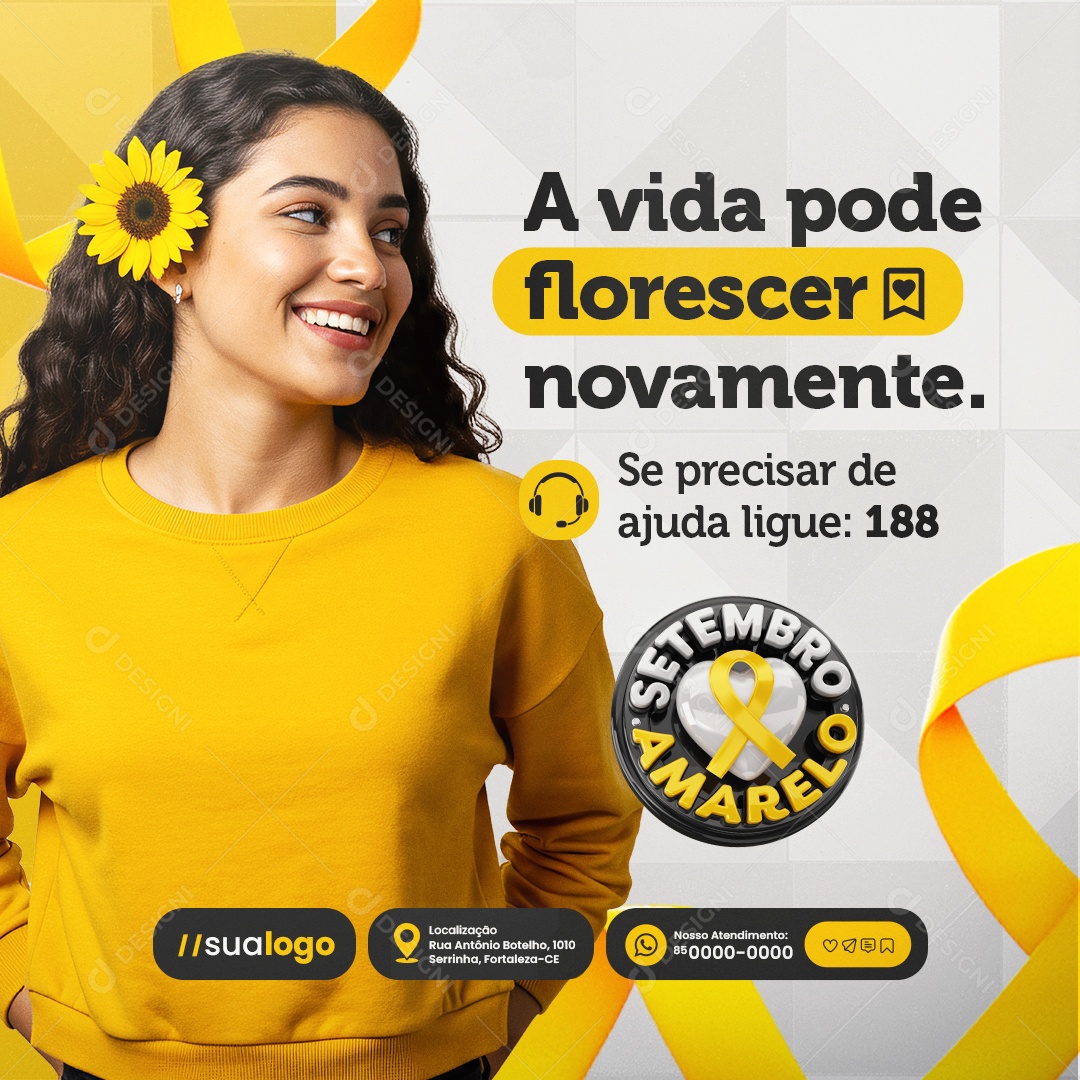 Setembro Amarelo Mês de Prevenção ao Suicídio Se Precisr de Ajuda Ligue Social Media PSD Editável