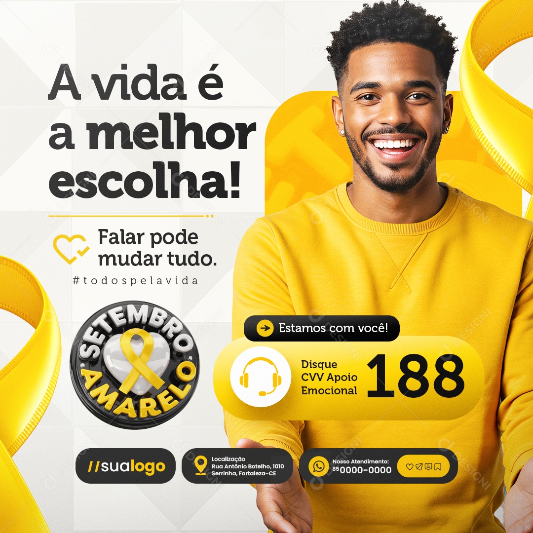 Setembro Amarelo Mês de Prevenção ao Suicídio Todos Pela Vida Social Media PSD Editável