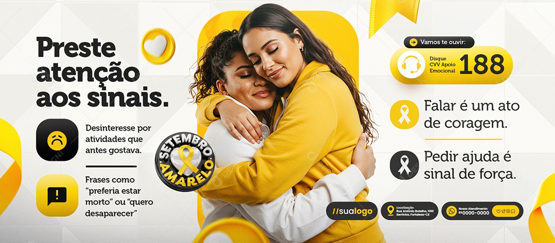 Banner Setembro Amarelo Mês de Prevenção ao Suicídio Social Media PSD Editável