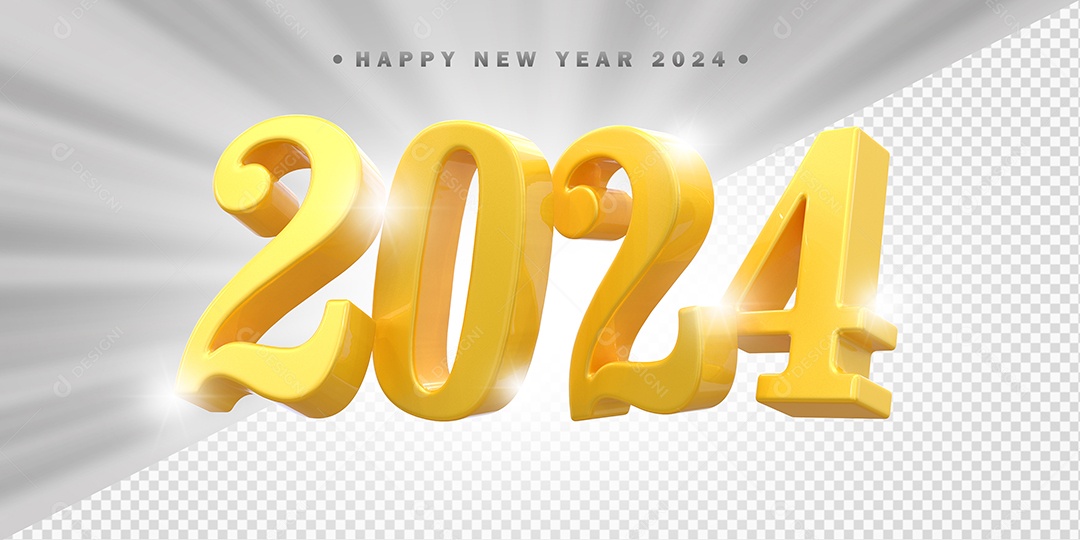 Elemento 3D 2024 Amarelo Para Composição PSD