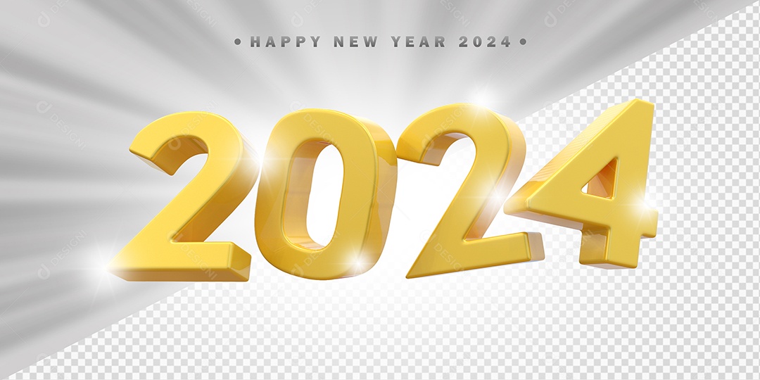 Elemento 3D 2024 Amarelo Para Composição PSD