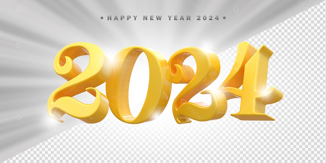 Elemento 3D 2024 Amarelo Para Composição PSD