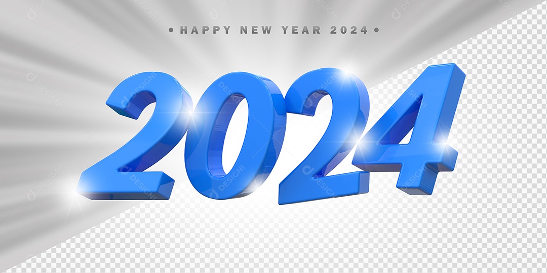 Elemento 3D 2024 Azul Para Composição PSD