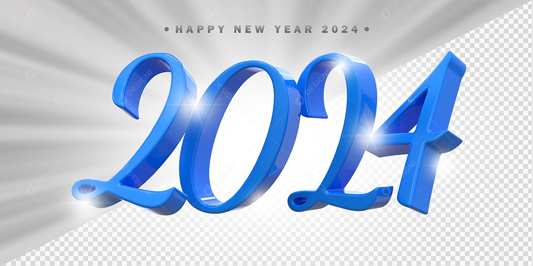 Elemento 3D 2024 Azul Para Composição PSD