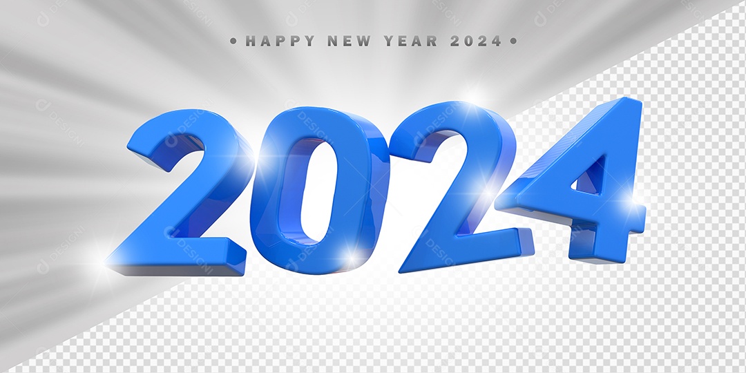 Elemento 3D 2024 Azul Para Composição PSD