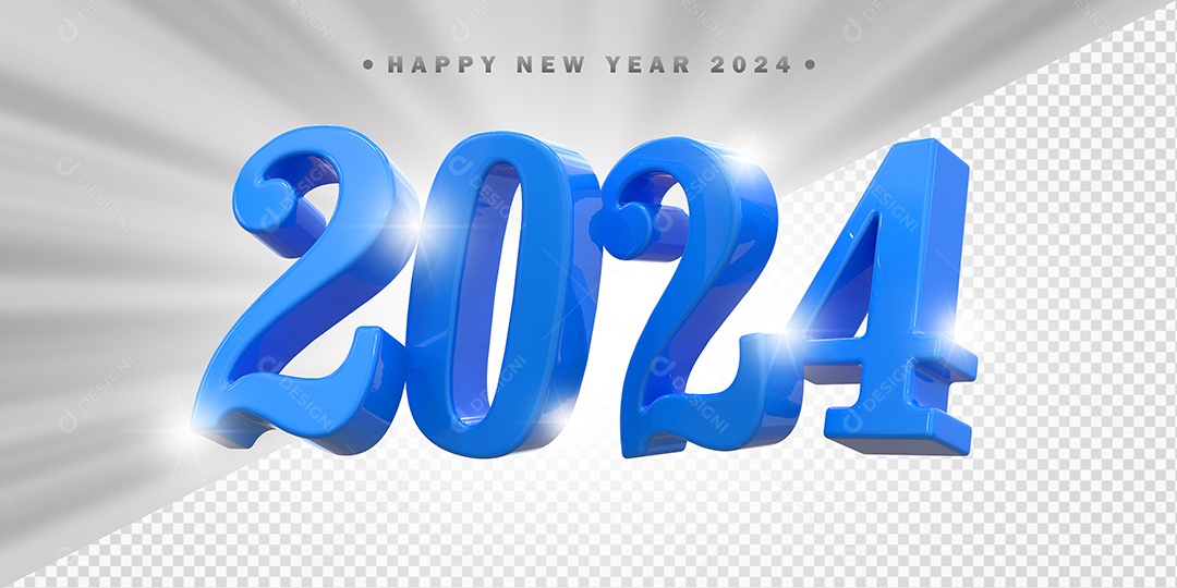 Elemento 3D 2024 Azul Para Composição PSD