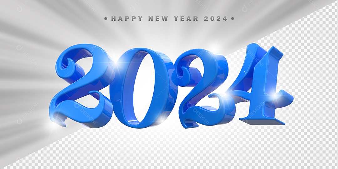 Elemento 3D 2024 Azul Para Composição PSD