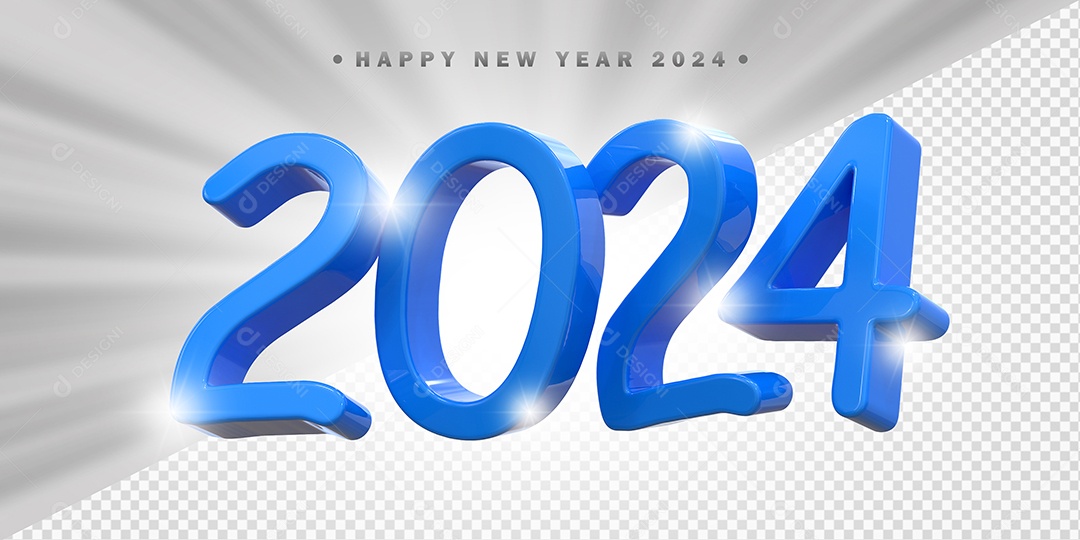 Elemento 3D 2024 Azul Para Composição PSD