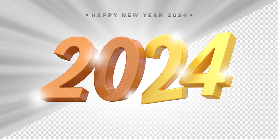 Elemento 3D 2024 Laranja com Amarelo Para Composição PSD