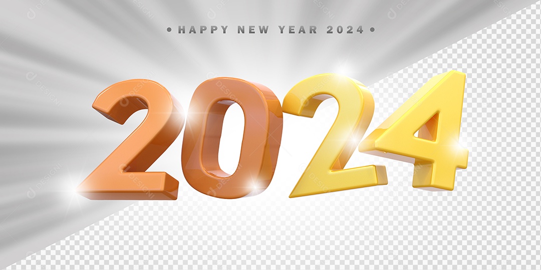 Elemento 3D 2024 Laranja com Amarelo Para Composição PSD