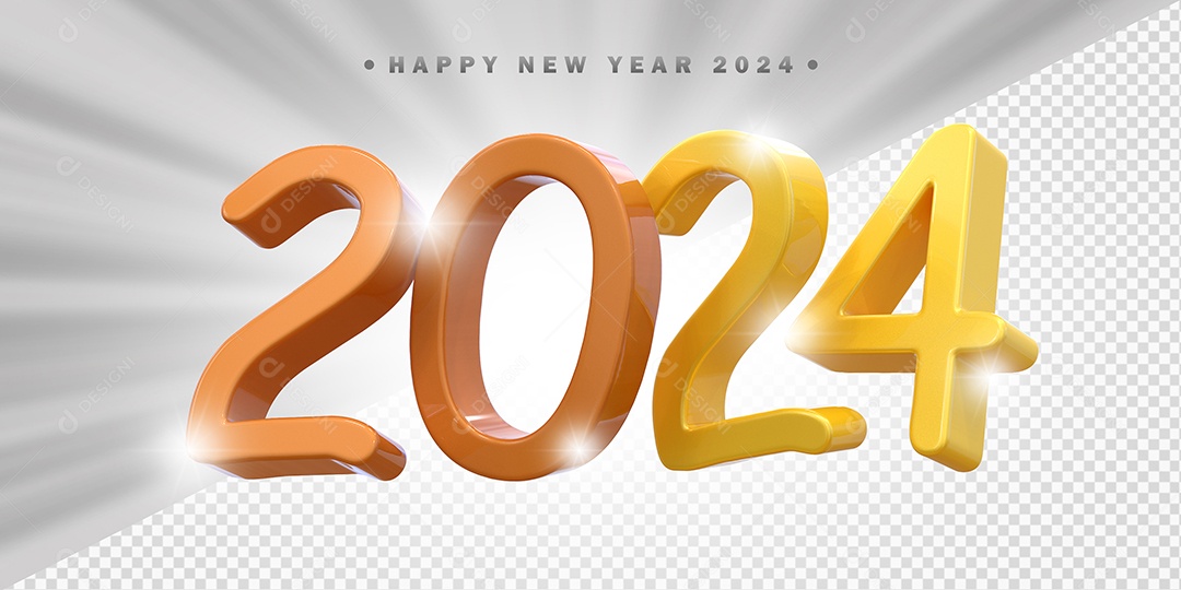 Elemento 3D 2024 Laranja com Amarelo Para Composição PSD