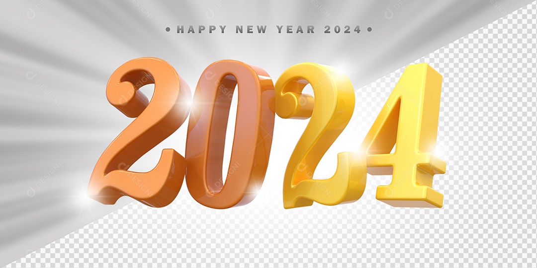 Elemento 3D 2024 Laranja com Amarelo Para Composição PSD