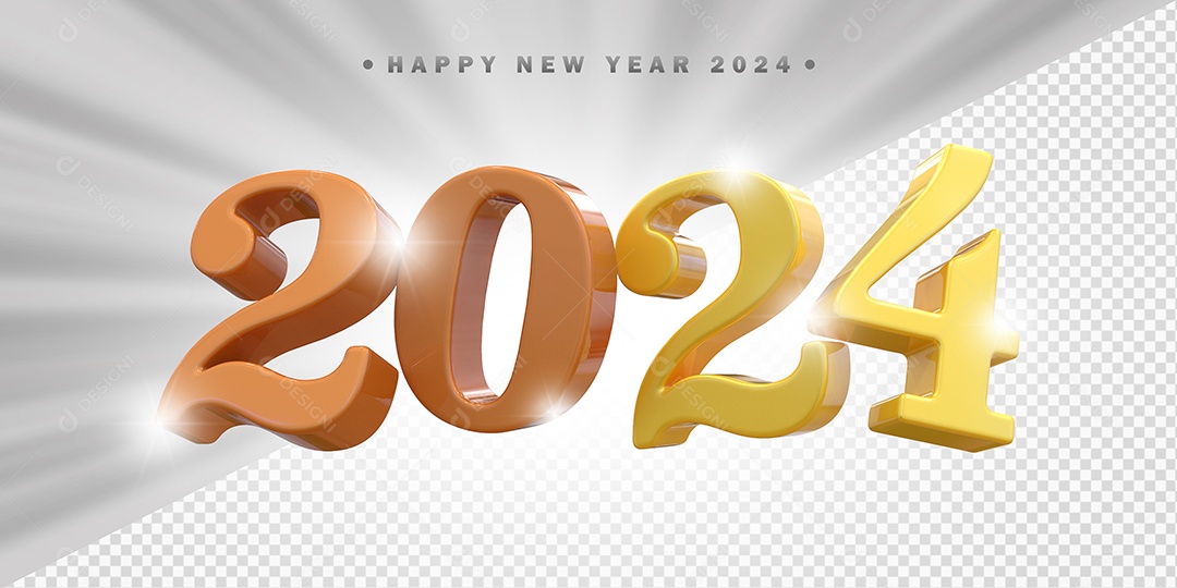 Elemento 3D 2024 Laranja com Amarelo Para Composição PSD