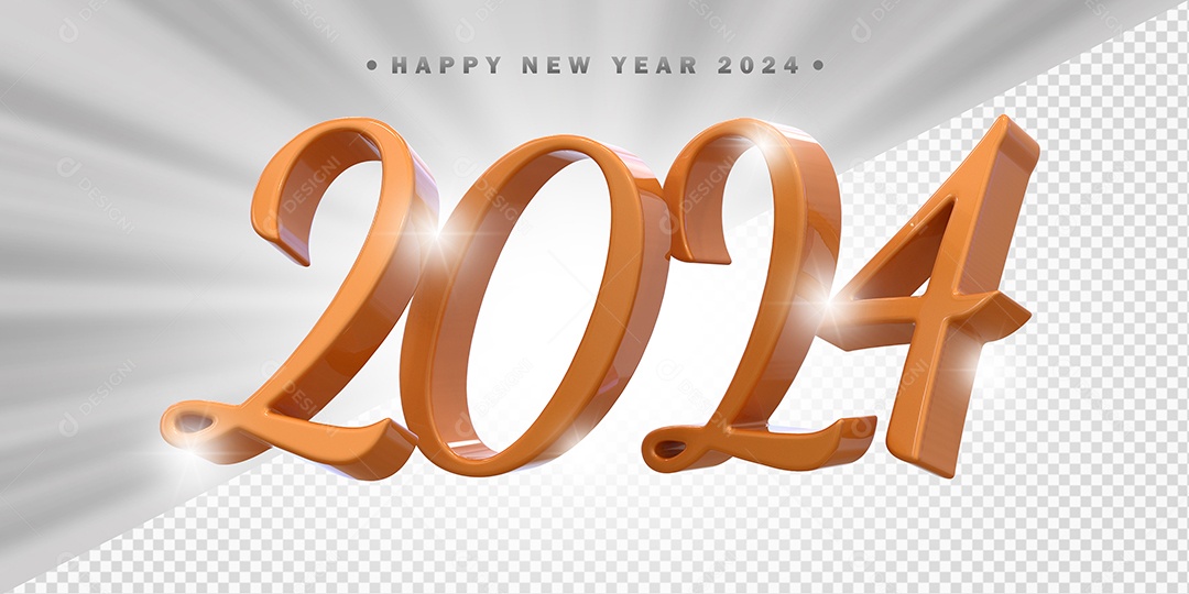 Elemento 3D 2024 Laranja Para Composição PSD