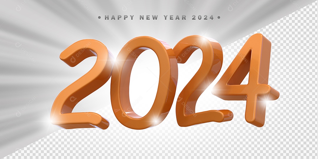 Elemento 3D 2024 Laranja Para Composição PSD