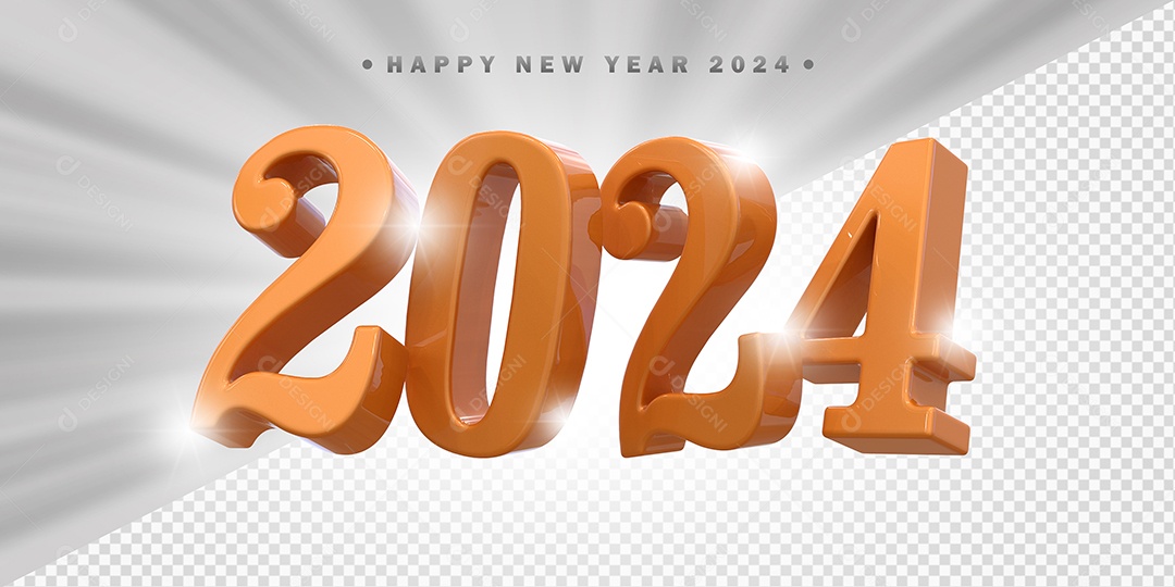 Elemento 3D 2024 Laranja Para Composição PSD