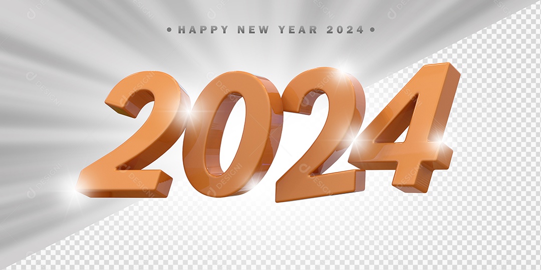 Elemento 3D 2024 Laranja Para Composição PSD