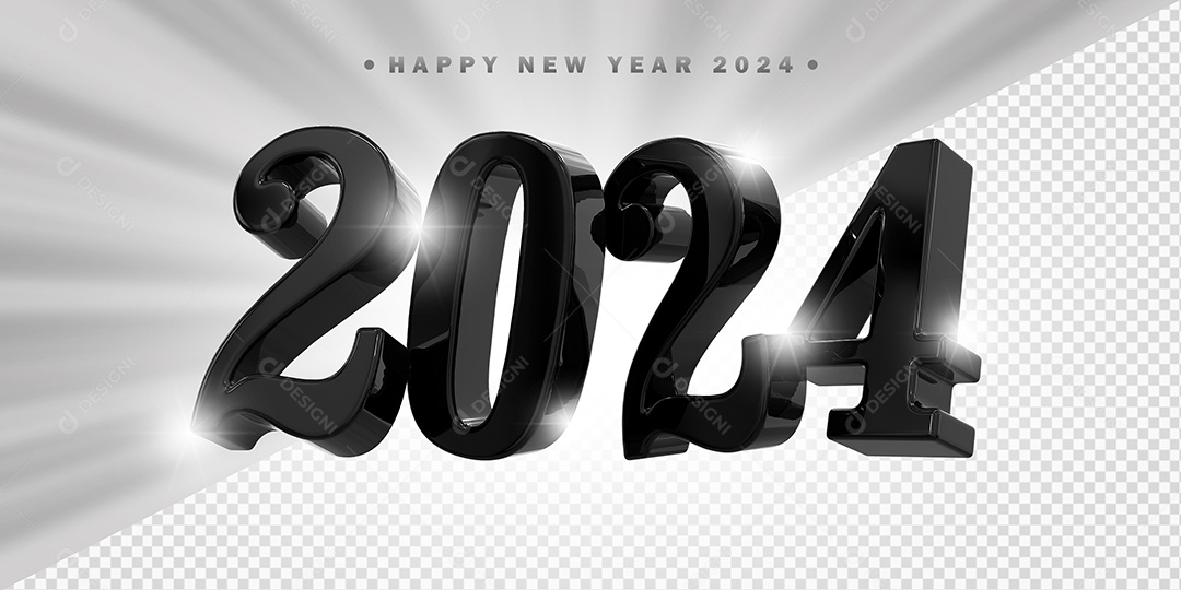 Elemento 3D 2024 Preto Para Composição PSD
