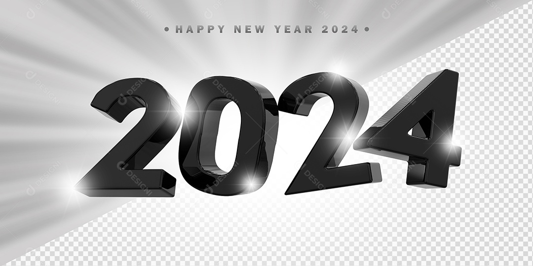 Elemento 3D 2024 Preto Para Composição PSD