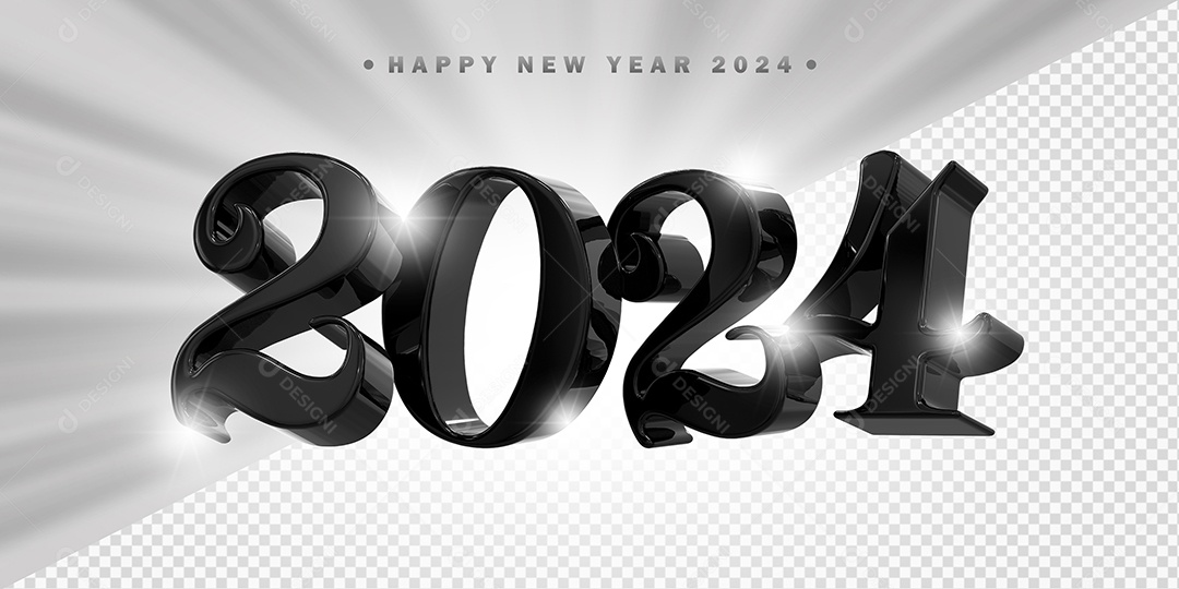 Elemento 3D 2024 Preto Para Composição PSD