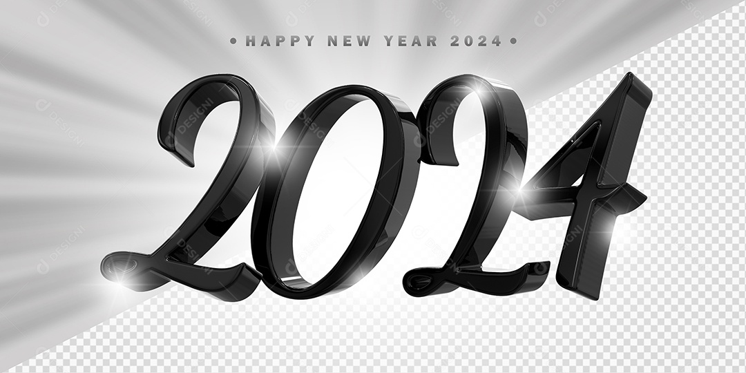 Elemento 3D 2024 Preto Para Composição PSD