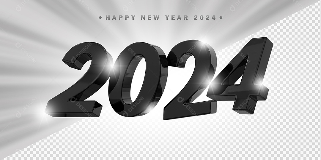 Elemento 3D 2024 Preto Para Composição PSD