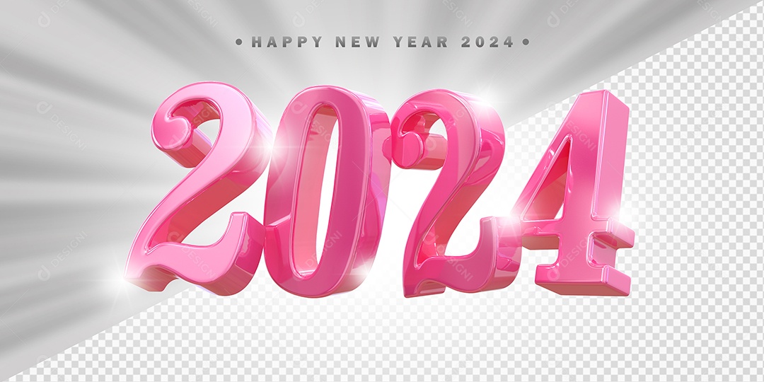 Elemento 3D 2024 Rosa Para Composição PSD