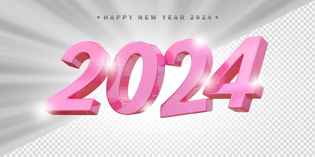 Elemento 3D 2024 Rosa Para Composição PSD