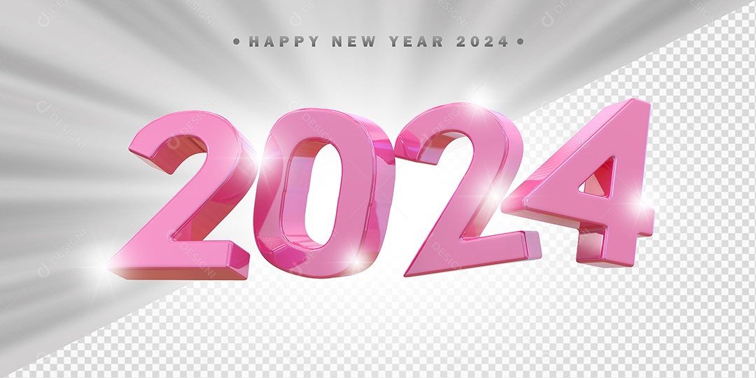 Elemento 3D 2024 Rosa Para Composição PSD