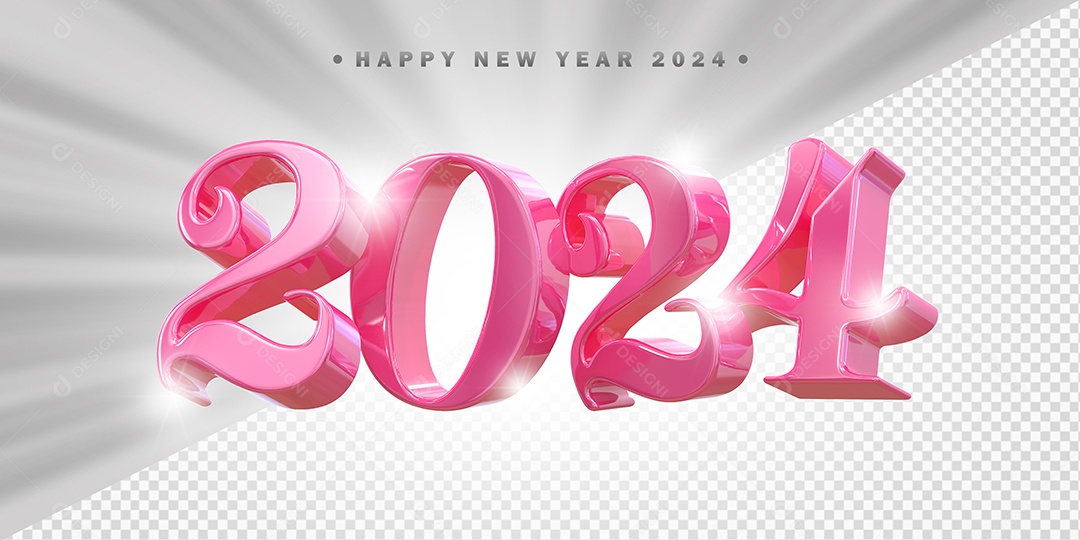 Elemento 3D 2024 Rosa Para Composição PSD