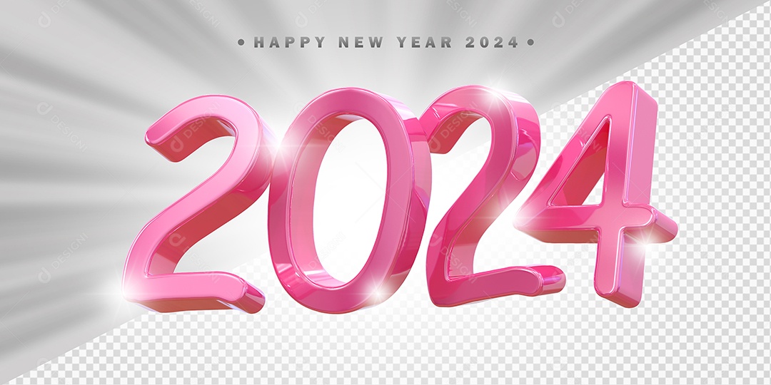 Elemento 3D 2024 Rosa Para Composição PSD