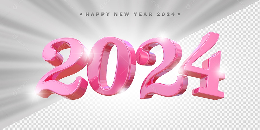 Elemento 3D 2024 Rosa Para Composição PSD