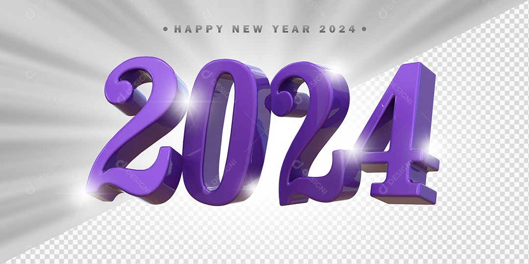 Elemento 3D 2024 Roxo Escuro Para Composição PSD