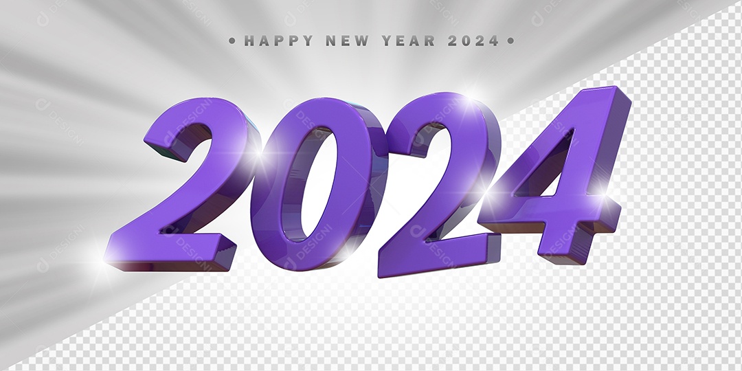 Elemento 3D 2024 Roxo Escuro Para Composição PSD