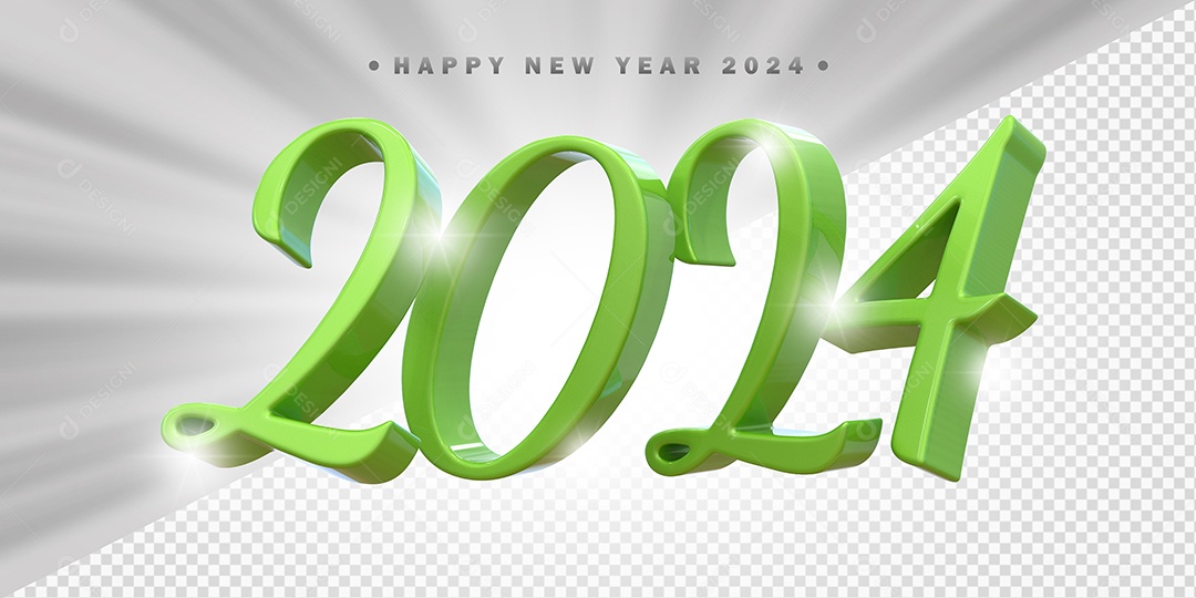 Elemento 3D 2024 Verde Para Composição PSD