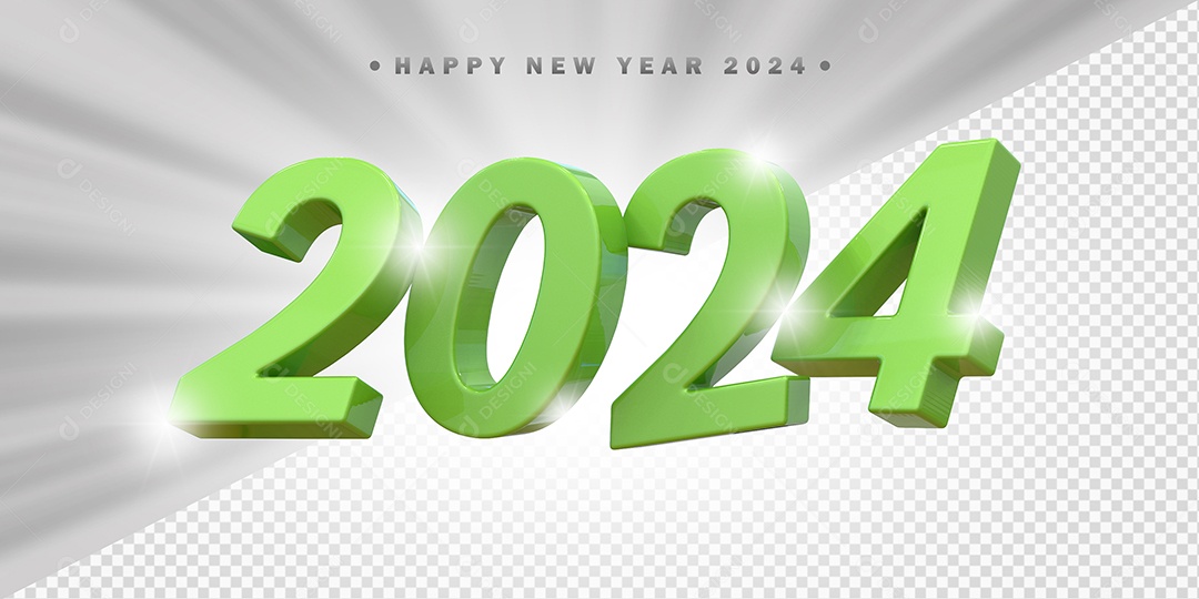 Elemento 3D 2024 Verde Para Composição PSD