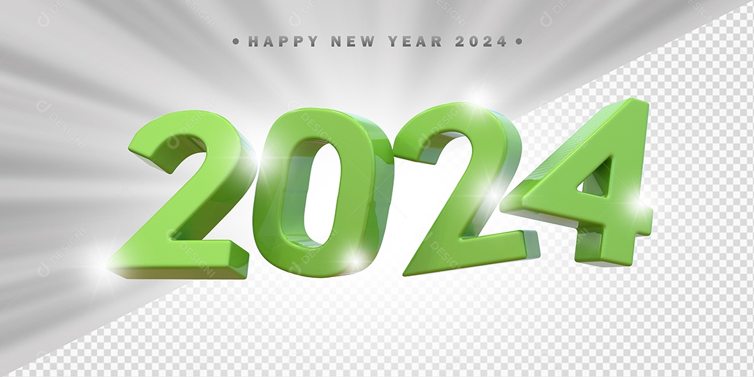 Elemento 3D 2024 Verde Para Composição PSD