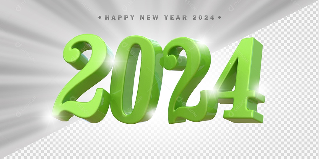 Elemento 3D 2024 Verde Para Composição PSD
