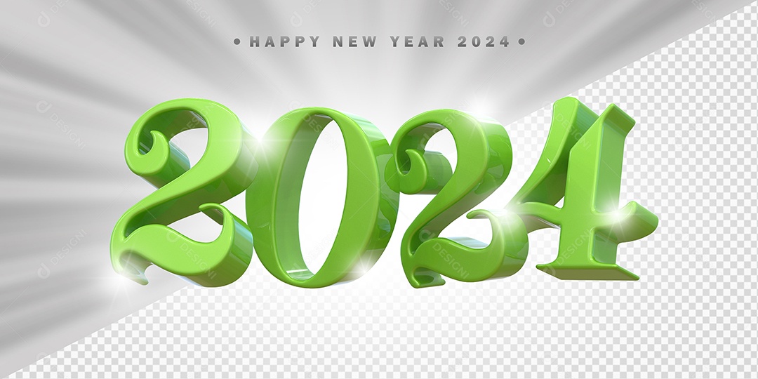 Elemento 3D 2024 Verde Para Composição PSD