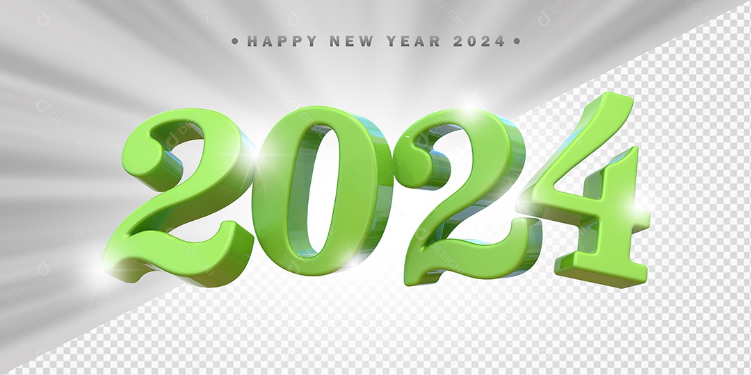 Elemento 3D 2024 Verde Para Composição PSD