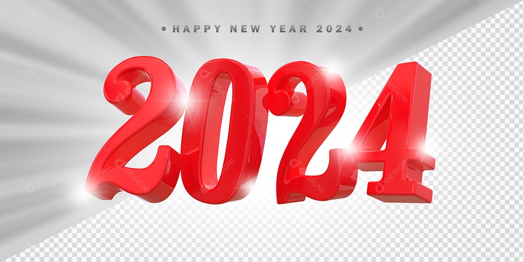 Elemento 3D 2024 Vermelho Para Composição PSD
