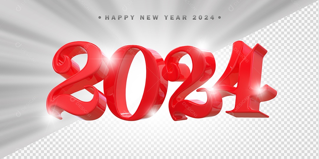 Elemento 3D 2024 Vermelho Para Composição PSD