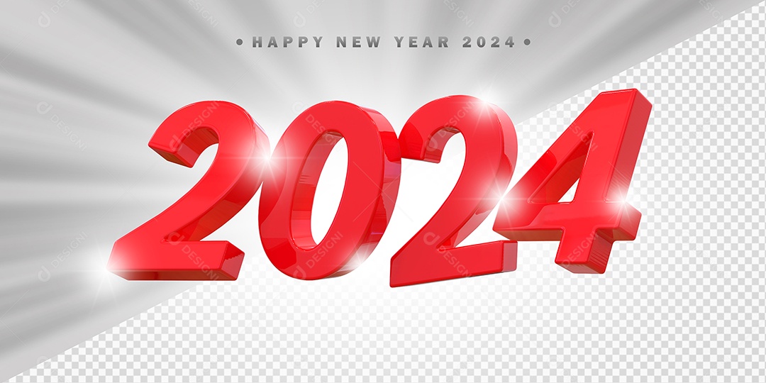 Elemento 3D 2024 Vermelho Para Composição PSD